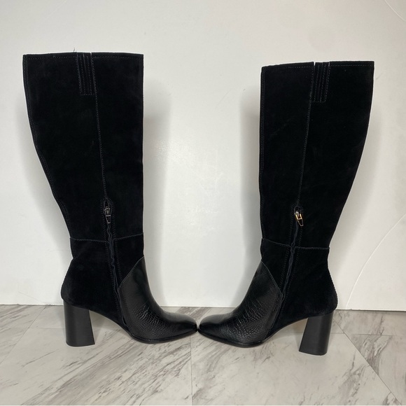 Dolce Vita Fynn Black Suede Crocodile Embossed Leather Heeled Tall Boot 8 - Picture 6 of 16